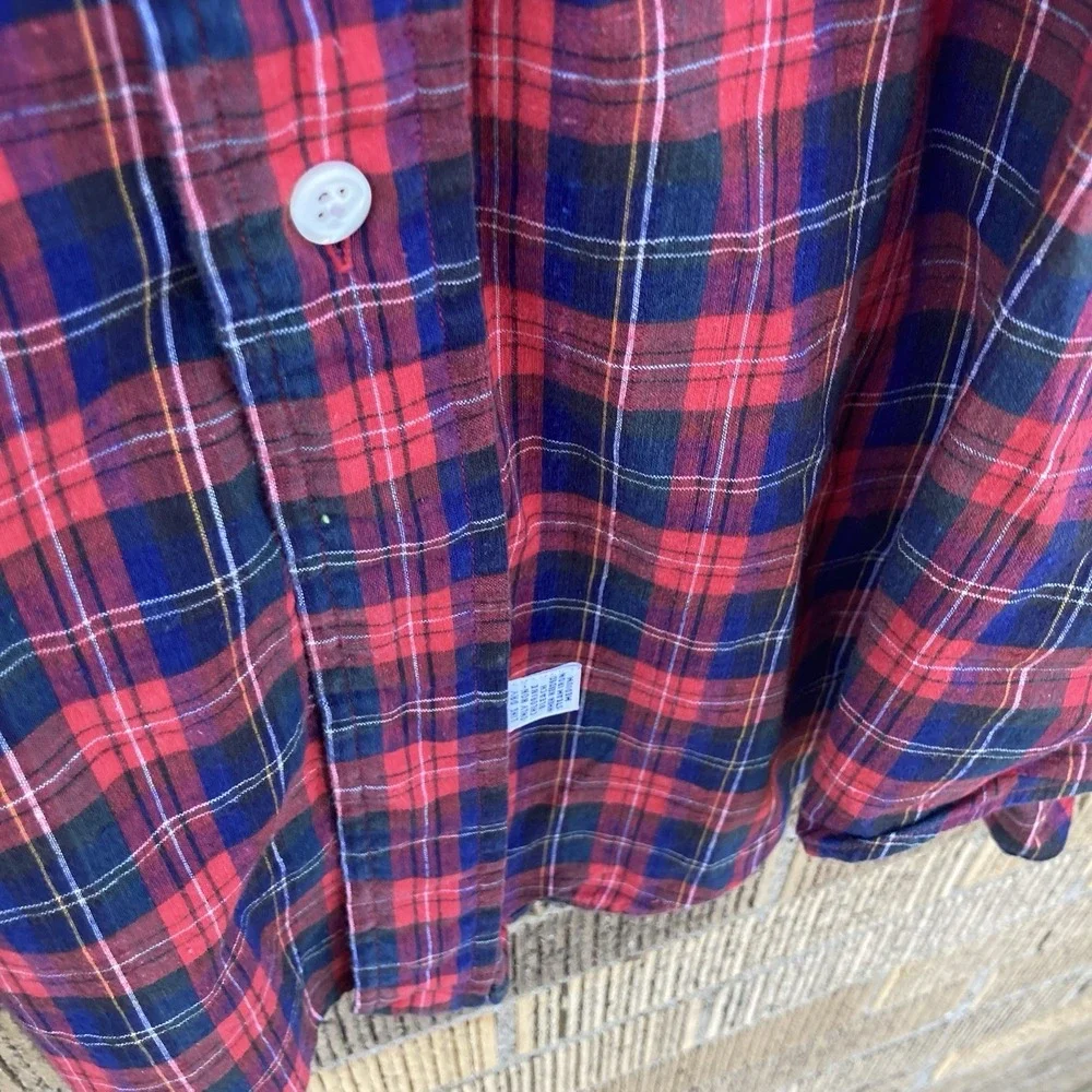 Ralph Lauren Men's‎ Medium MADRAS Short Sleeve Button Down HAND WOVEN Fall Plaid